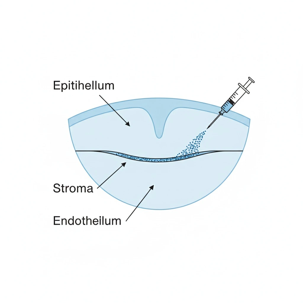Esquema simple del microtúnel corneal para queratopigmentación
